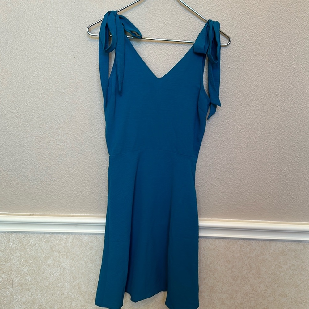 Monteau blue aquamarine bow shoulders mini dress size S